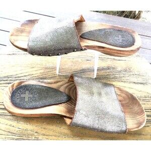 Fiorentini + Baker Slide Sandals Metallic Gold  Bronze Size 6 Wooden Soles